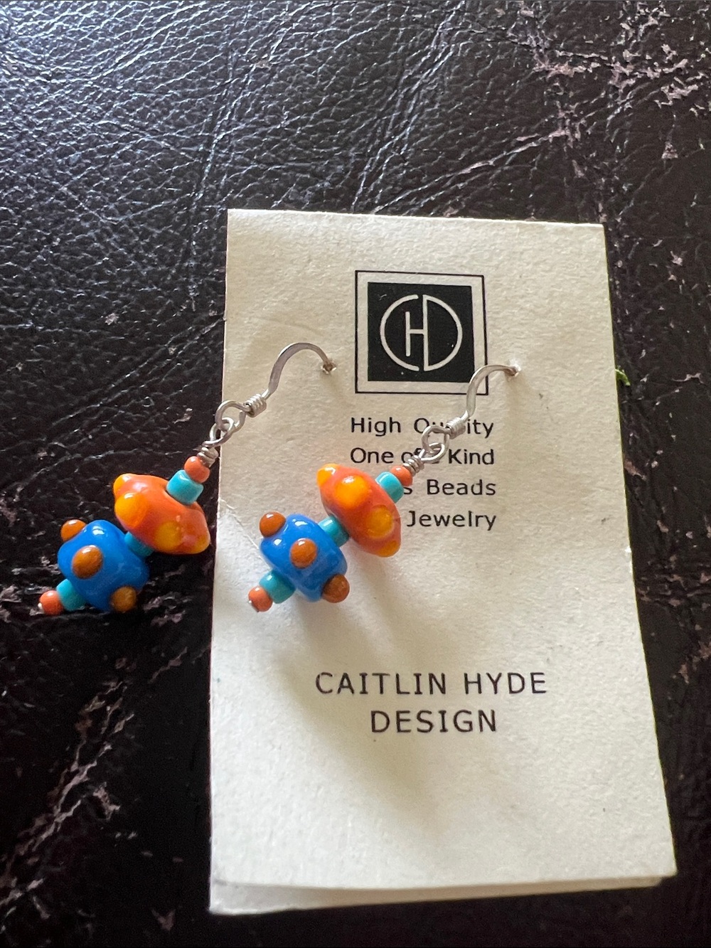 Orange & Blue Glass Bead Drop Earrings